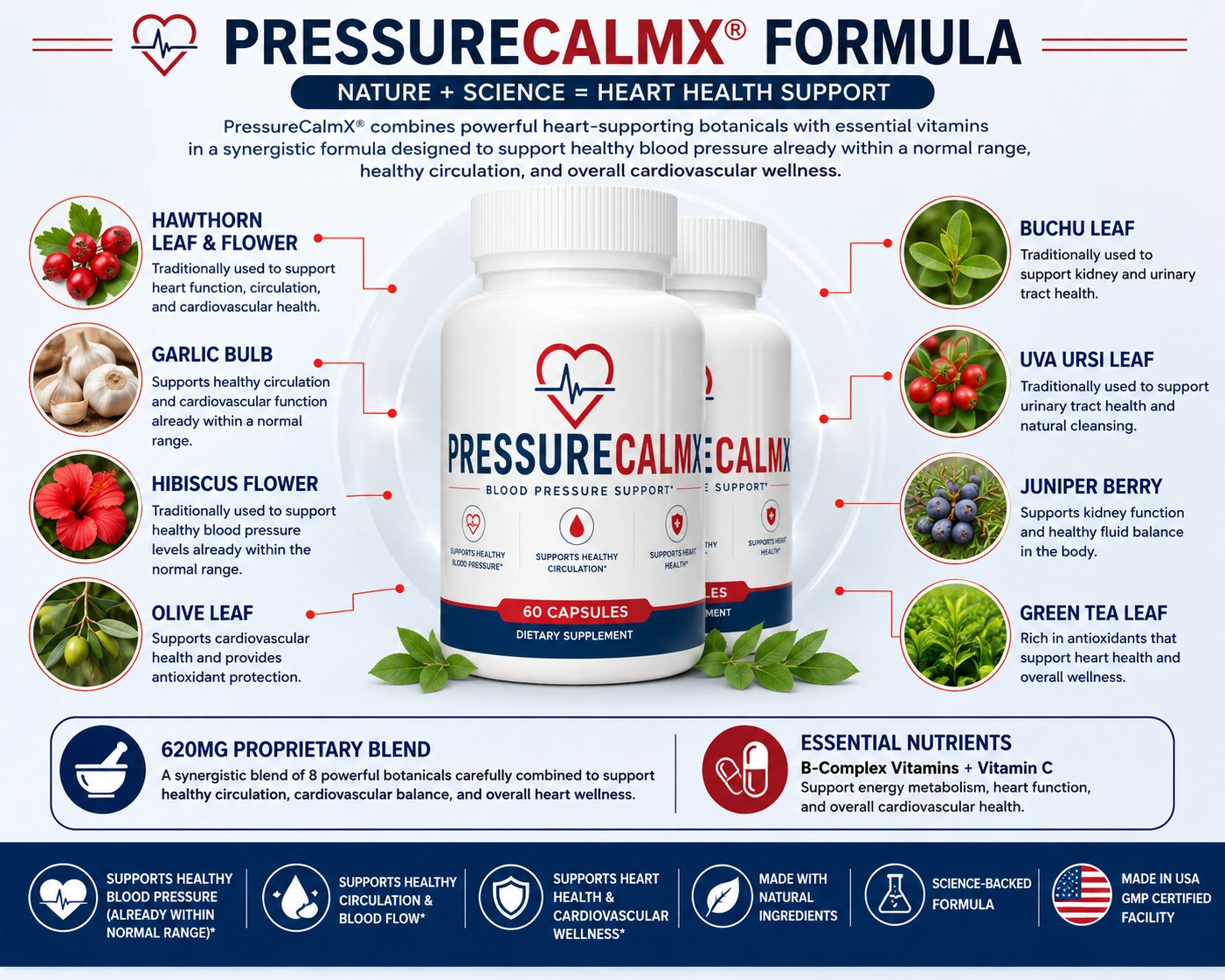 PressureCalmX formula infographic showing the botanical ingredients