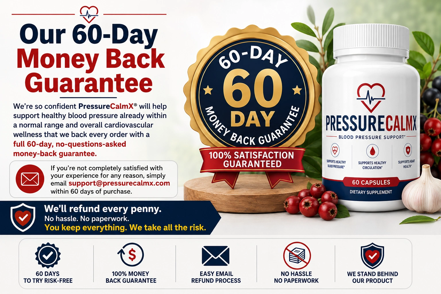PressureCalmX 60 day money back guarantee information